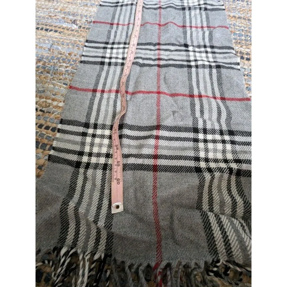NWT John Ashford Scarf Grey Black White Plaid Fringe 62in X 11in Cozy Warm Neck